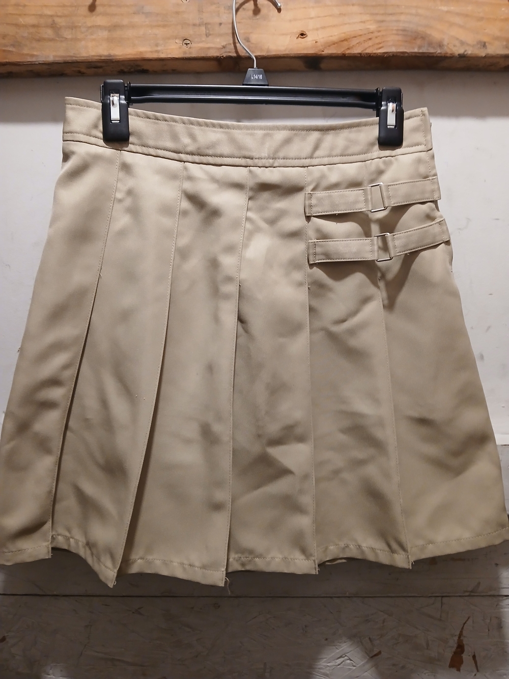Girls Beige Uniform Pleated A-Line Skort with Side Buckle Size 14